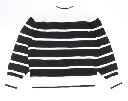 Next Womens Black Round Neck Striped Acrylic Pullover Jumper Size L