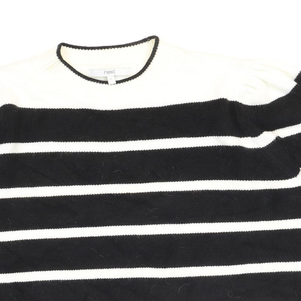 NEXT Womens Black Round Neck Striped Acrylic Pullover Jumper Size L