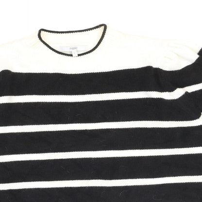 Next Womens Black Round Neck Striped Acrylic Pullover Jumper Size L