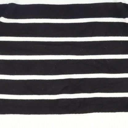 Next Womens Black Round Neck Striped Acrylic Pullover Jumper Size L