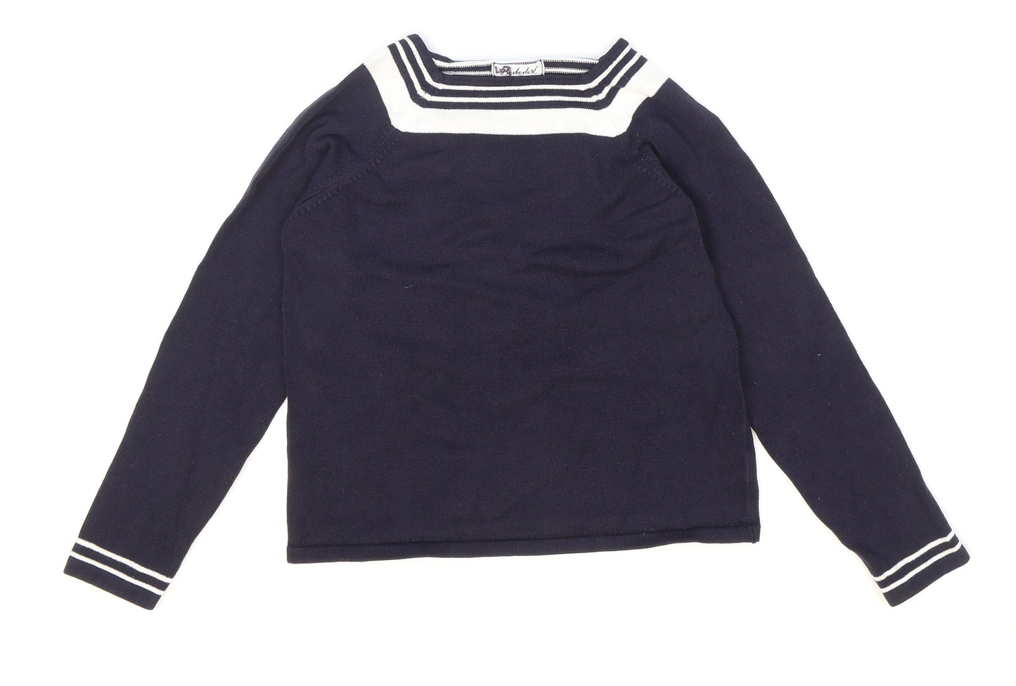 Berkertex Womens Black Square Neck Striped Acrylic Pullover Jumper Size 10