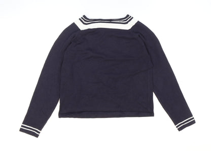 Berkertex Womens Black Square Neck Striped Acrylic Pullover Jumper Size 10