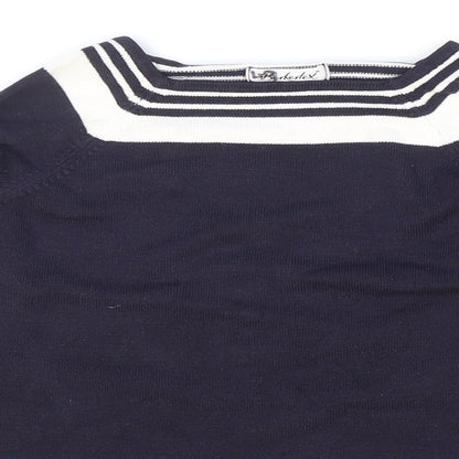 Berkertex Womens Black Square Neck Striped Acrylic Pullover Jumper Size 10