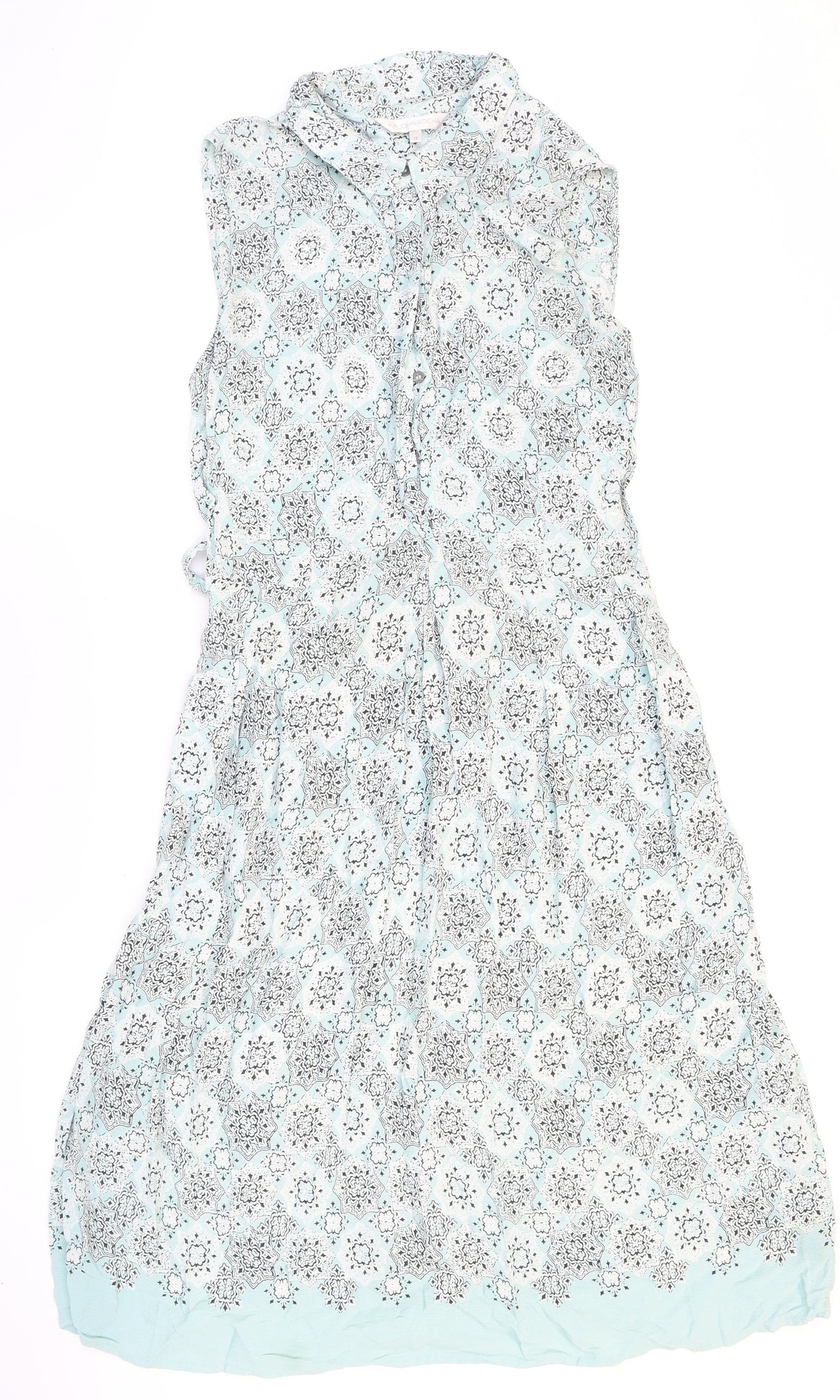RJR.John Rocha Womens Blue Geometric Viscose Shirt Dress Size 12 Collared Zip