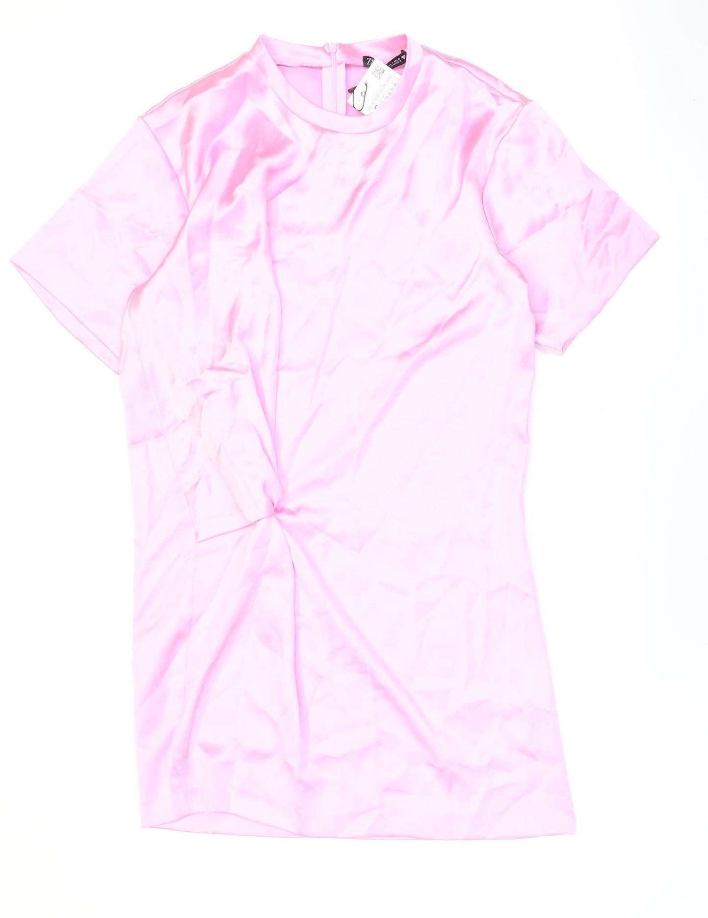 Zara Womens Pink Polyester Shift Size S Round Neck Pullover - Knotted