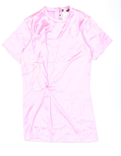 Zara Womens Pink Polyester Shift Size S Round Neck Pullover - Knotted