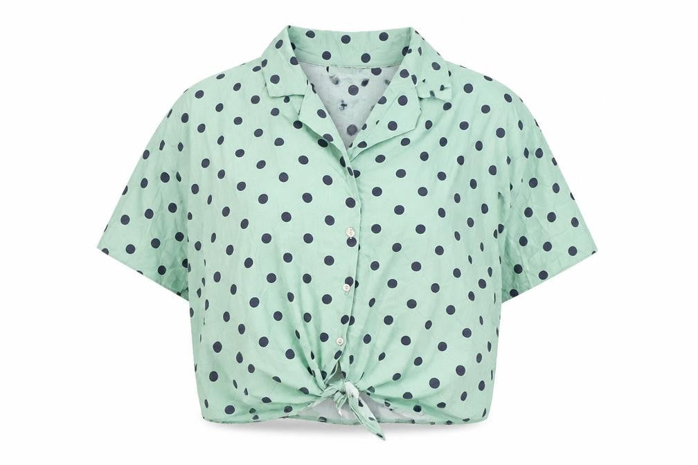 Papaya Womens Green Polka Dot Viscose Cropped Button-Up Size 14 Collared