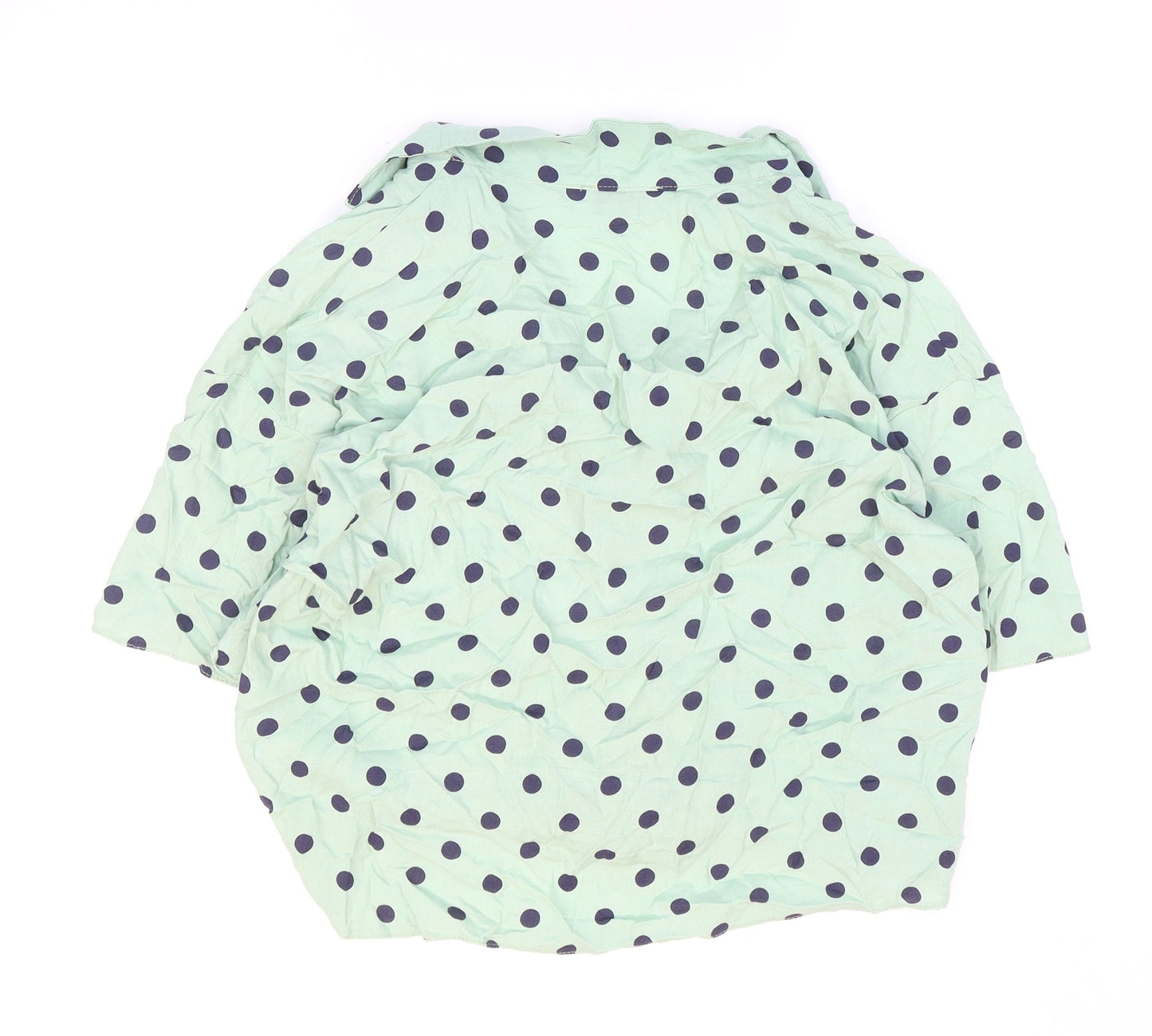 Papaya Womens Green Polka Dot Viscose Cropped Button-Up Size 14 Collared