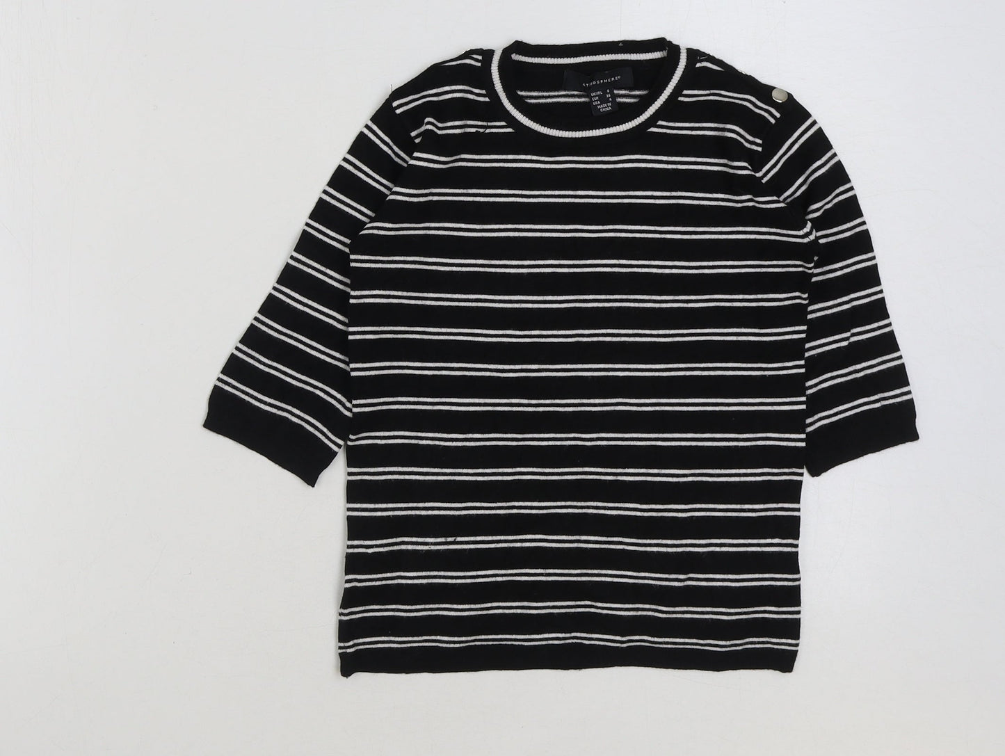 Atmosphere Womens Black Striped Viscose Basic T-Shirt Size 8 Round Neck