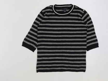 Atmosphere Womens Black Striped Viscose Basic T-Shirt Size 8 Round Neck
