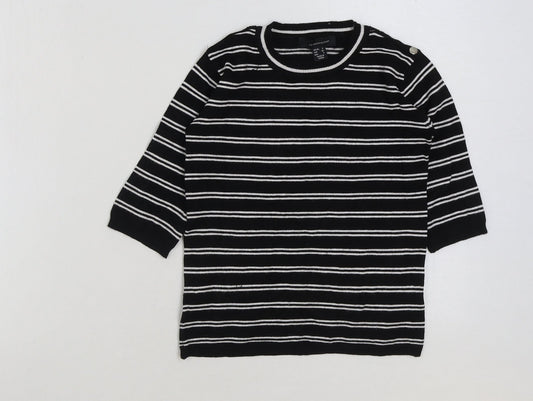 Atmosphere Womens Black Striped Viscose Basic T-Shirt Size 8 Round Neck