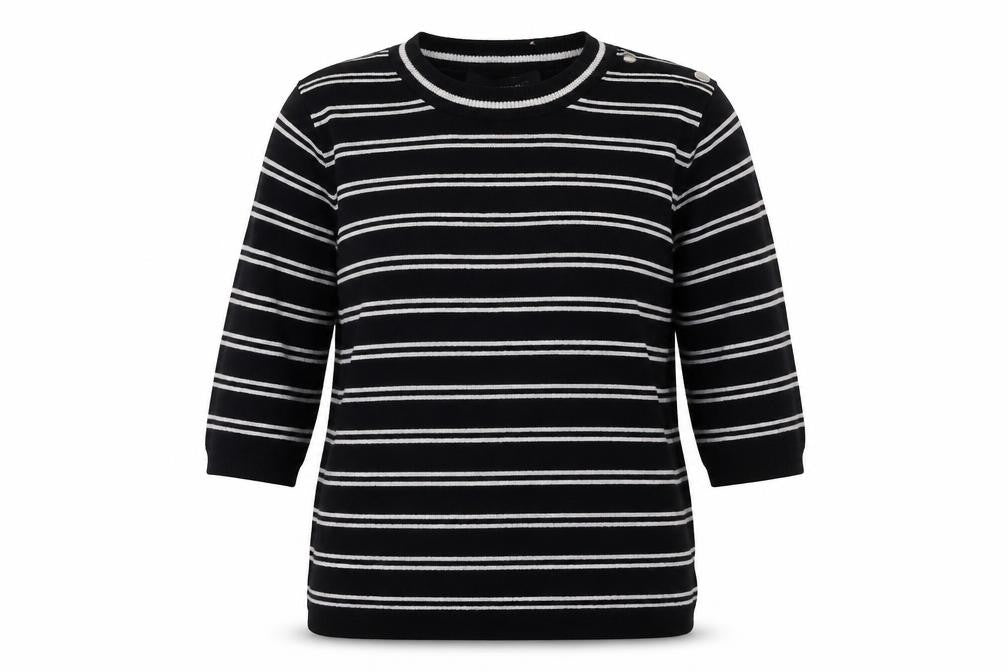 Atmosphere Womens Black Striped Viscose Basic T-Shirt Size 8 Round Neck