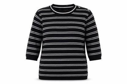 Atmosphere Womens Black Striped Viscose Basic T-Shirt Size 8 Round Neck