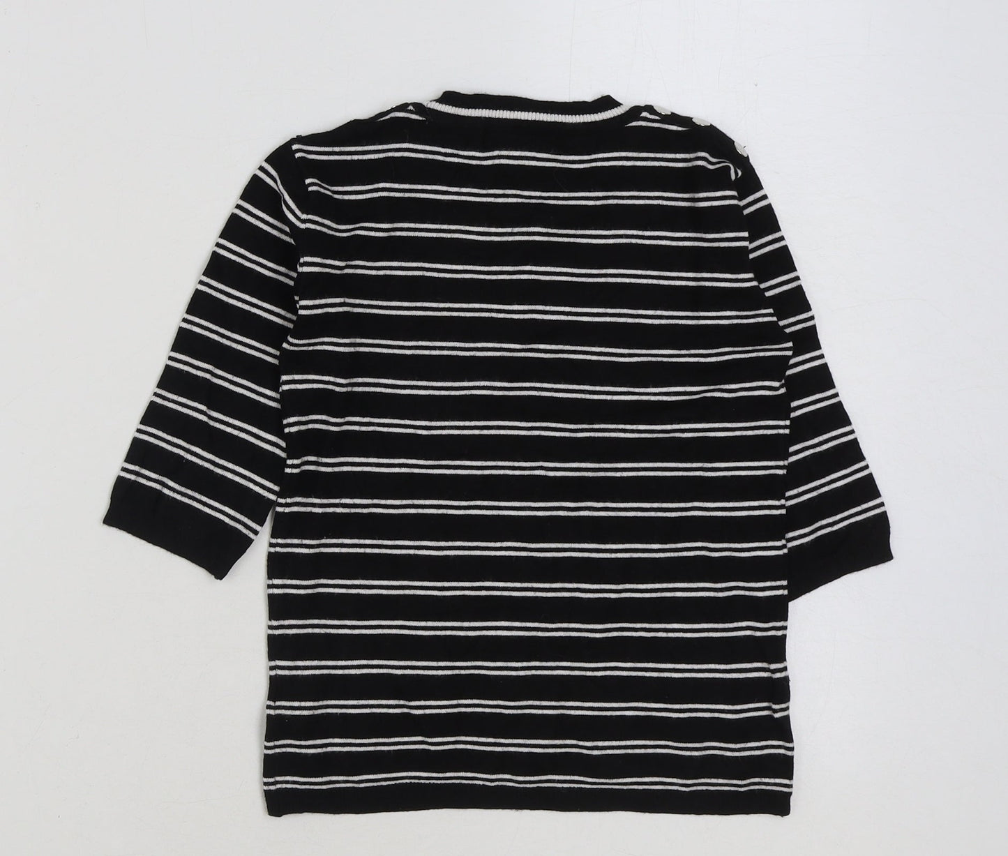 Atmosphere Womens Black Striped Viscose Basic T-Shirt Size 8 Round Neck
