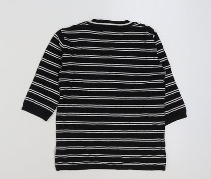 Atmosphere Womens Black Striped Viscose Basic T-Shirt Size 8 Round Neck