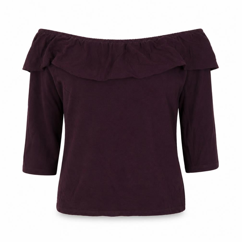 F&F Womens Purple Polyester Basic Blouse Size 10 Off the Shoulder