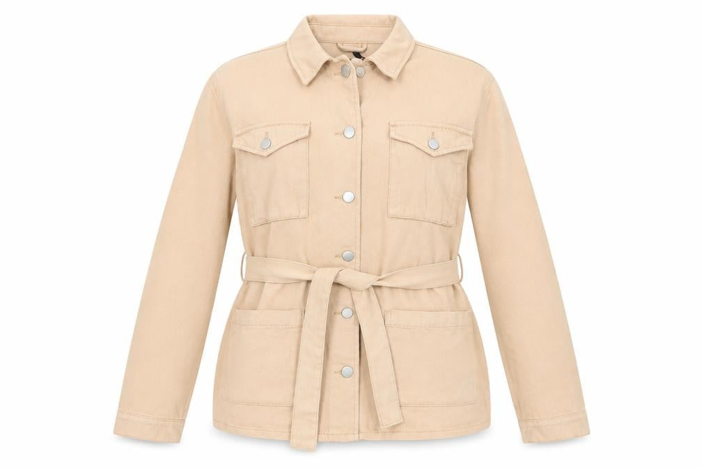 Boohoo Womens Beige Cotton Basic Button-Up Size 12 Collared