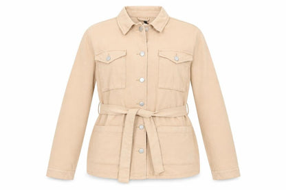 Boohoo Womens Beige Cotton Basic Button-Up Size 12 Collared