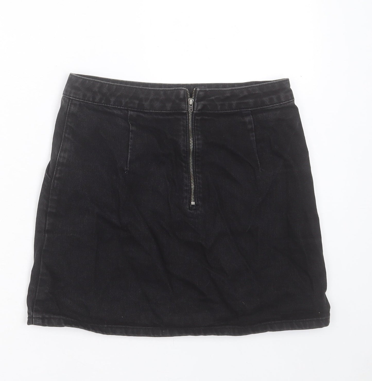 Topshop Womens Blue Cotton A-Line Skirt Size 26 in Zip