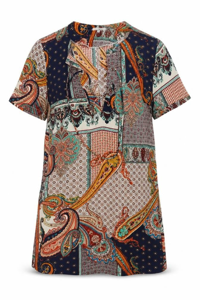 Glamorous Womens Multicoloured Paisley Polyester Basic Blouse Size S Scoop Neck