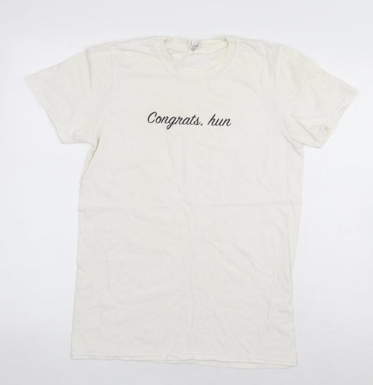 Preworn Womens White 100% Cotton Basic T-Shirt Size S Round Neck - Congrats Hun