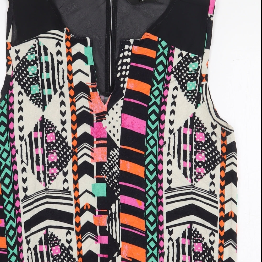 NEXT Womens Multicoloured Geometric Viscose Basic Blouse Size 12 V-Neck