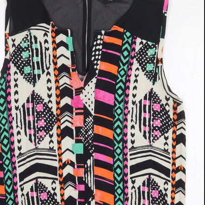 Next Womens Multicoloured Geometric Viscose Basic Blouse Size 12 V-Neck