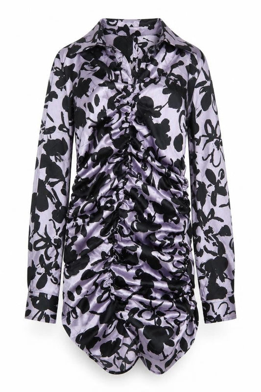 Zara Womens Purple Floral Polyester Mini Size S Collared Button