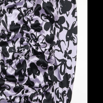 Zara Womens Purple Floral Polyester Mini Size S Collared Button