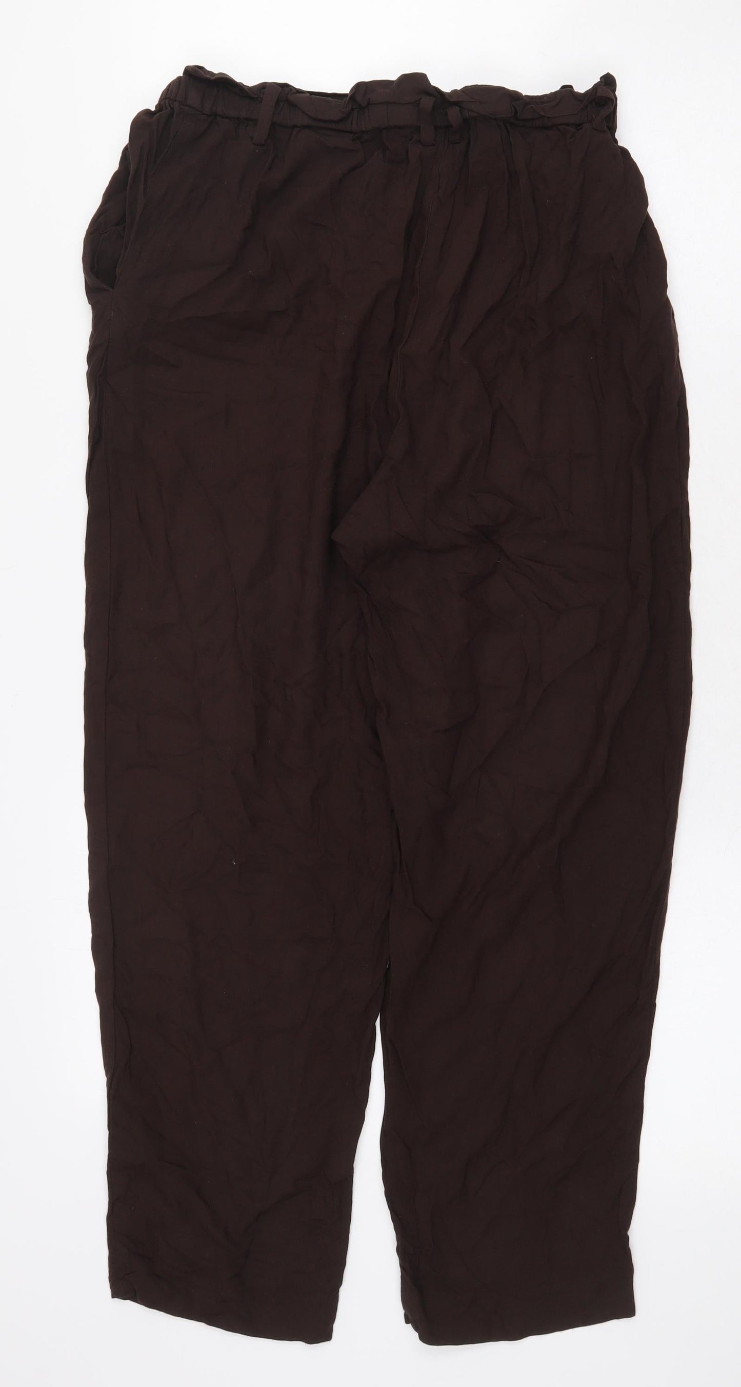 H&M Womens Brown Viscose Trousers Size 10 L24 in Regular