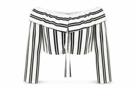 Cameo Rose Womens White Striped Polyester Cropped Blouse Size 14 Off the Shoulder