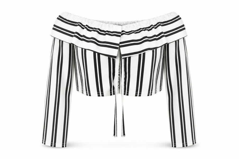 Cameo Rose Womens White Striped Polyester Cropped Blouse Size 14 Off the Shoulder