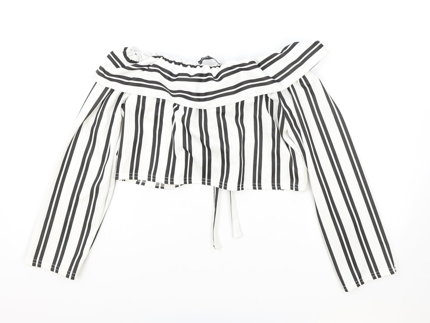 Cameo Rose Womens White Striped Polyester Cropped Blouse Size 14 Off the Shoulder