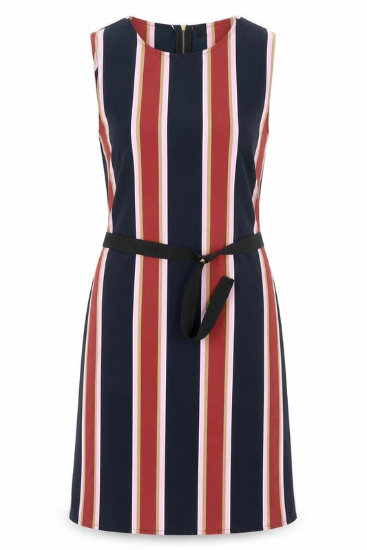 Topshop Womens Black Striped Polyester Sheath Size 8 Round Neck Zip
