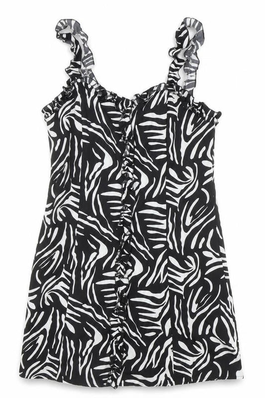 Boohoo Womens Black Animal Print Polyester Tank Dress Size 10 Sweetheart Button