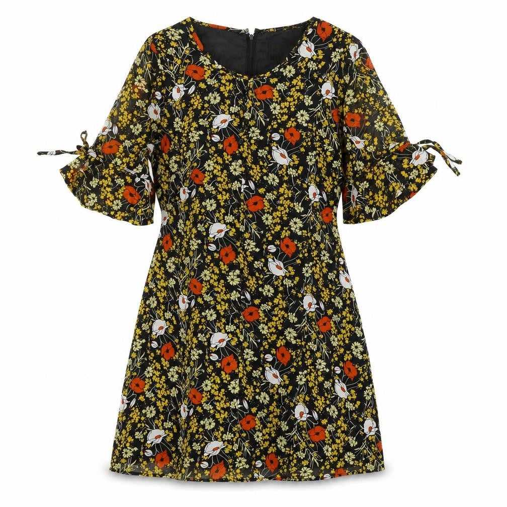 POP Womens Black Floral Polyester A-Line Size 2 Boat Neck Zip