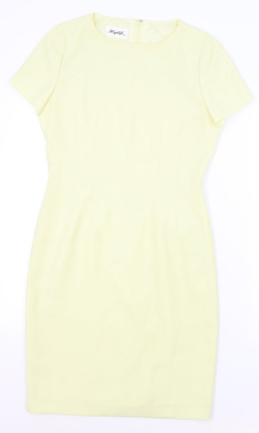 Highlife Womens Yellow Polyester Pencil Dress Size 10 Boat Neck Zip