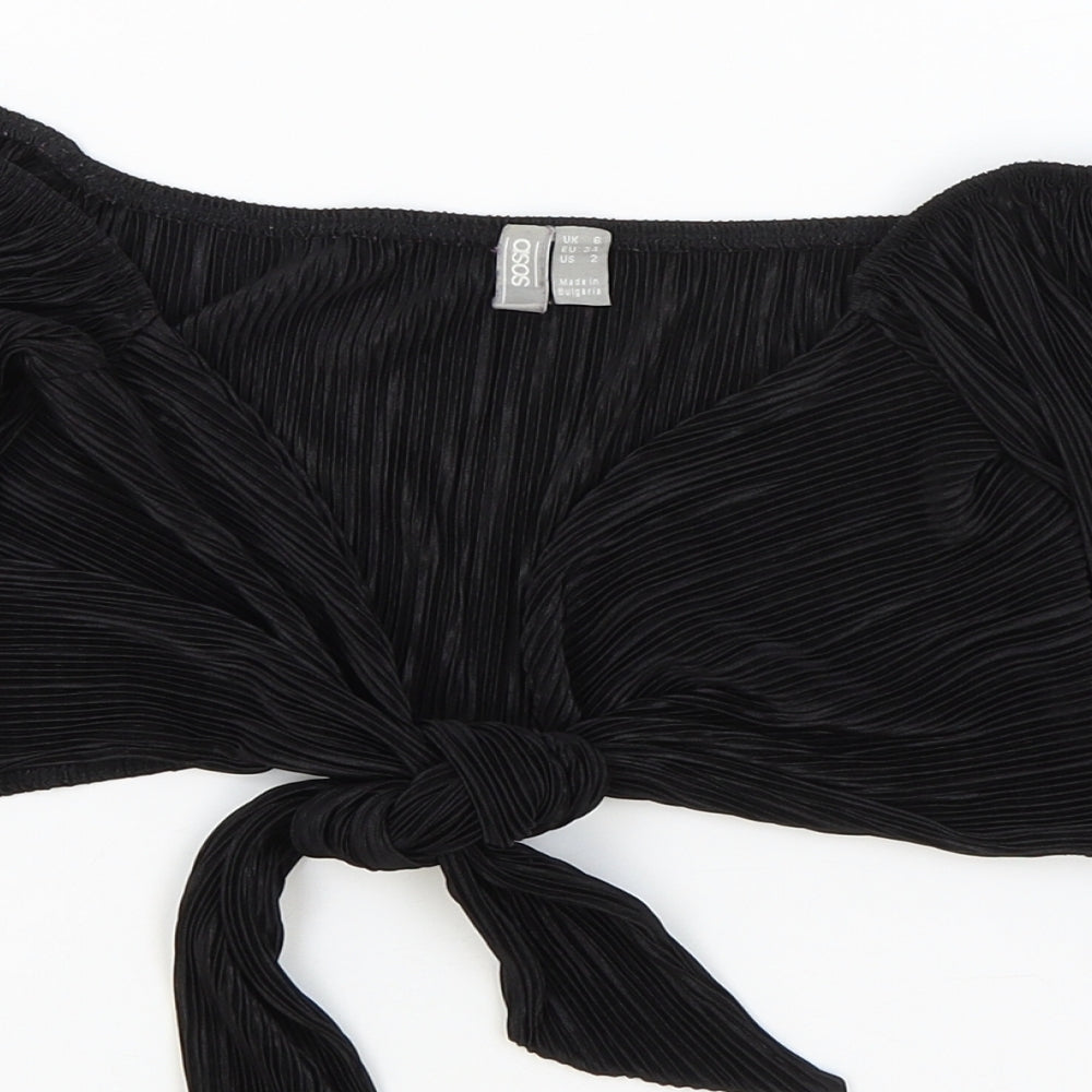 ASOS Womens Black Viscose Cropped Blouse Size 6 V-Neck