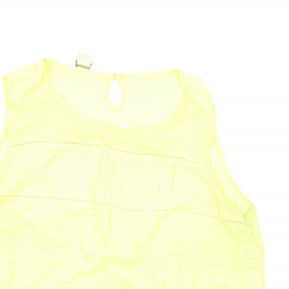 Monsoon Womens Yellow Linen Basic T-Shirt Size 14 Boat Neck