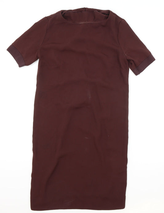 ASOS Womens Brown Polyester A-Line Size 10 Boat Neck Button