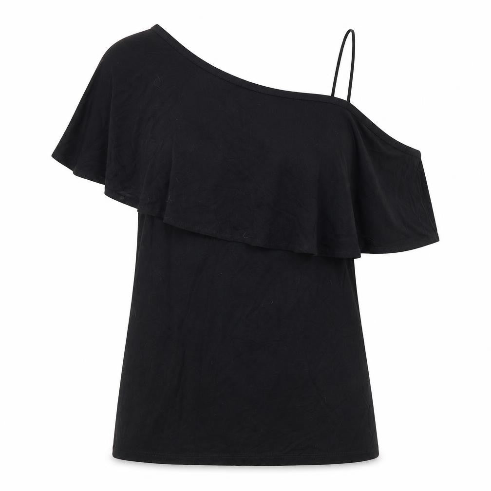 Papaya Womens Black Viscose Basic T-Shirt Size 10 One Shoulder