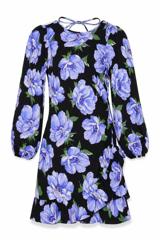 ASOS Womens Black Floral Polyester Wrap Dress Size 12 Boat Neck Pullover