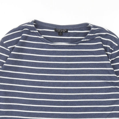 Topshop Womens Blue Round Neck Striped Acrylic Pullover Jumper Size 8