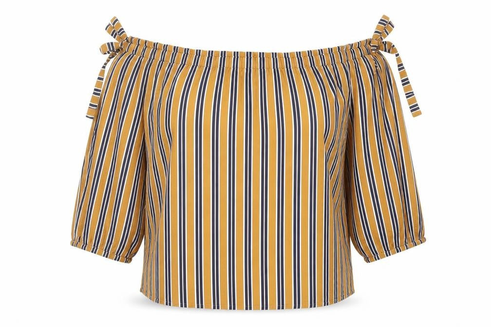 Papaya Womens Multicoloured Striped Viscose Basic Blouse Size 14 Off the Shoulder