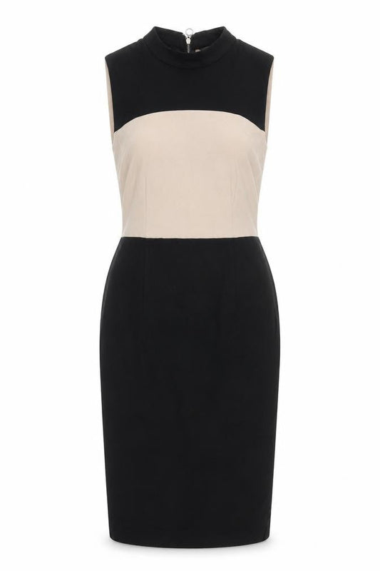 Dorothy Perkins Womens Black Colourblock Polyester Pencil Dress Size 10 Mock Neck Zip - Slit