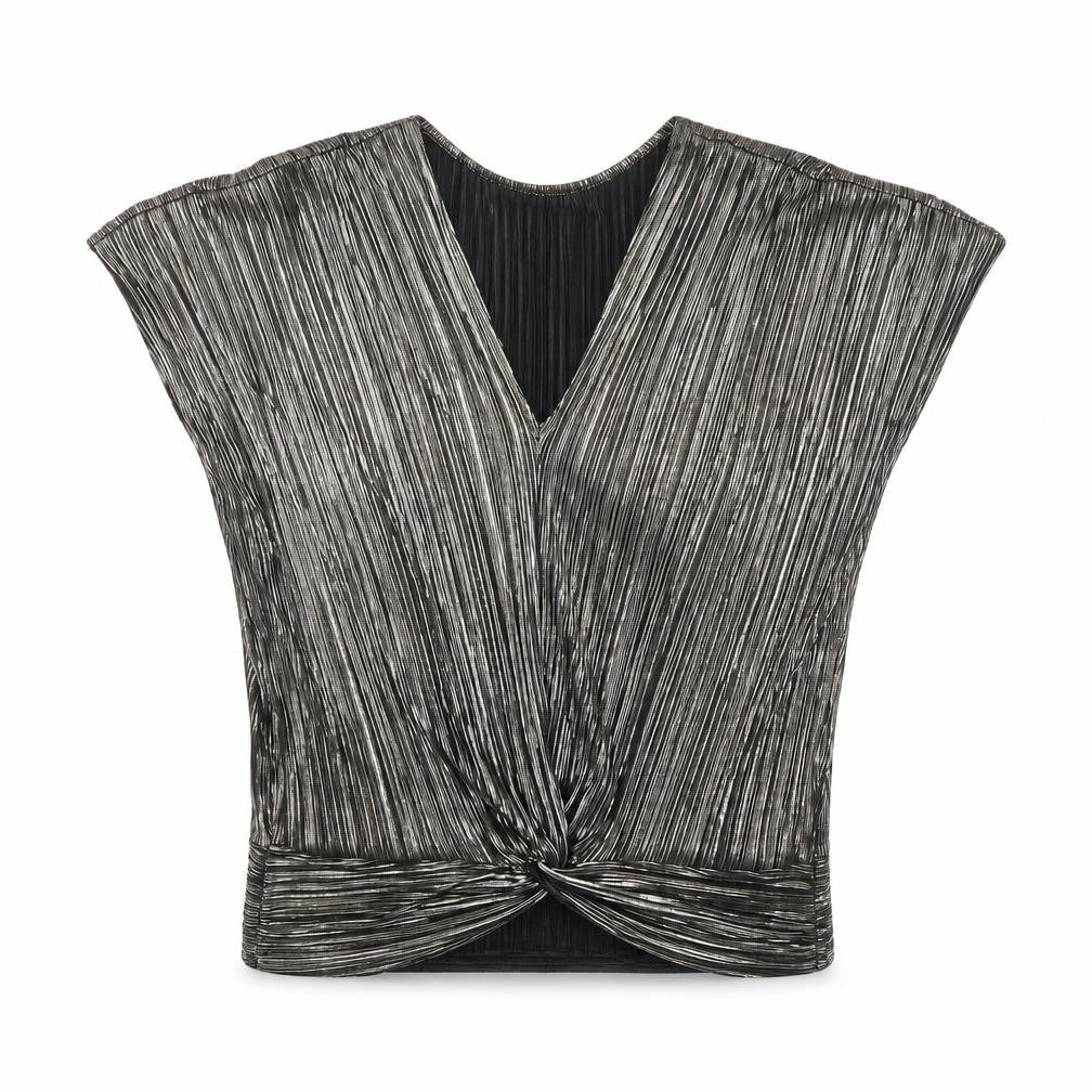 Preworn Womens Silver Polyester Basic Blouse Size 6 V-Neck - Twist Detail