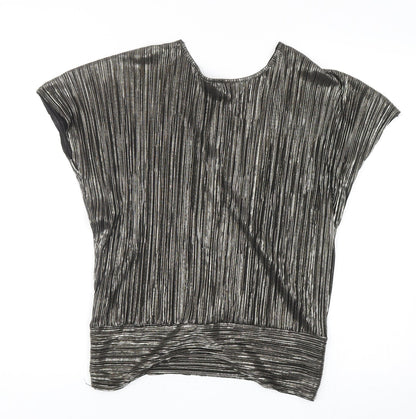 Preworn Womens Silver Polyester Basic Blouse Size 6 V-Neck - Twist Detail