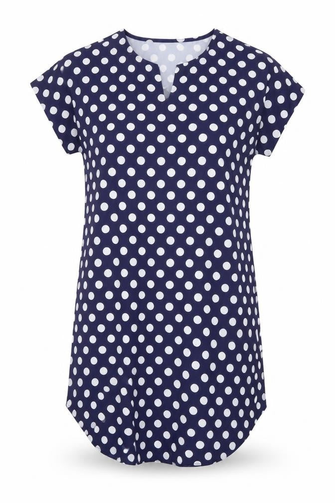 SheIn Womens Blue Polka Dot Polyester Sheath Size S V-Neck Pullover