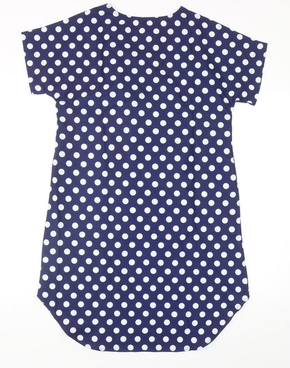 SHEIN Womens Blue Polka Dot Polyester Sheath Size S V-Neck Pullover