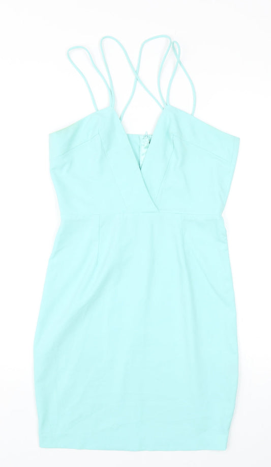 AQ/AQ Womens Blue Polyester Mini Size 10 V-Neck Zip